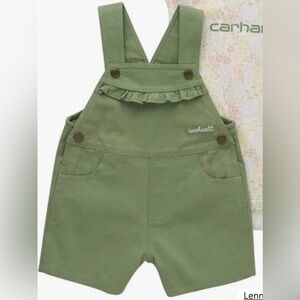 Carhartt Girls Green Short Overalls | 4T | Cute Ruffle Detail